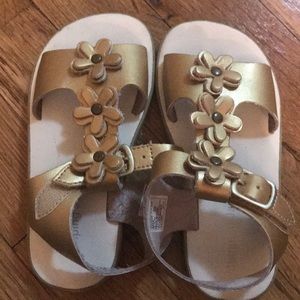 Jumping jacks gold sunflower t strap sandals.